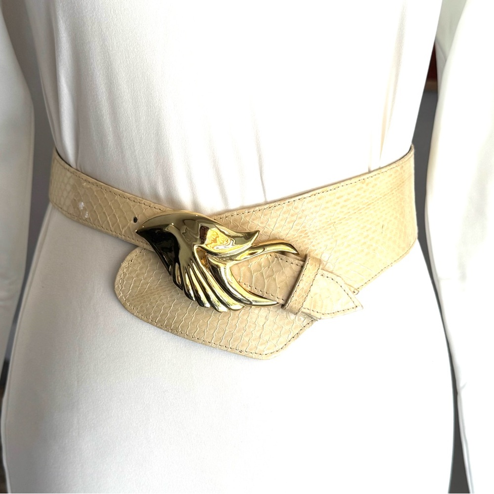 Vintage Snakeskin Cream Belt - Picture 2 of 9
